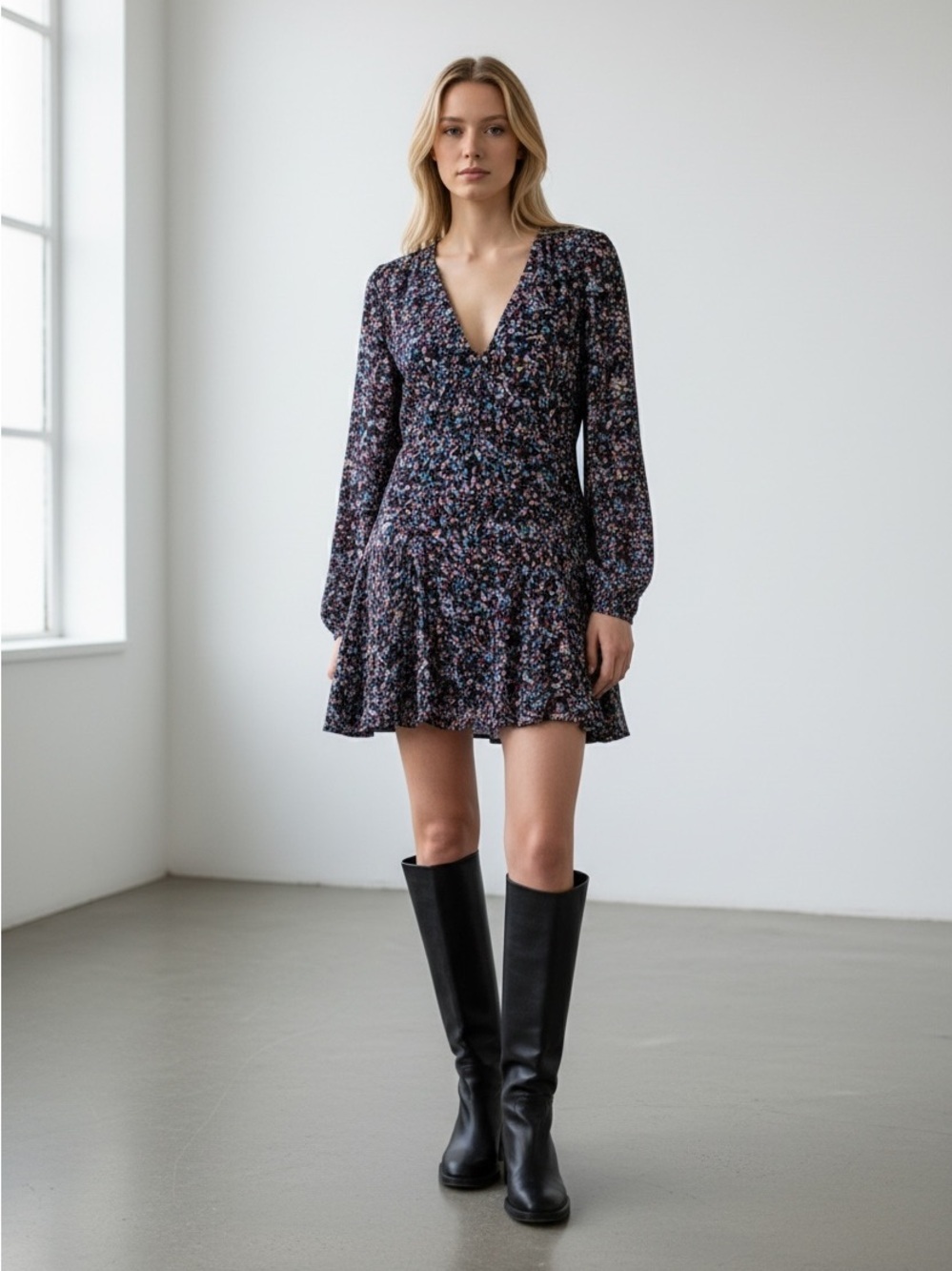 NWT JOIE rowley mini dress in caviar multi black Size 4